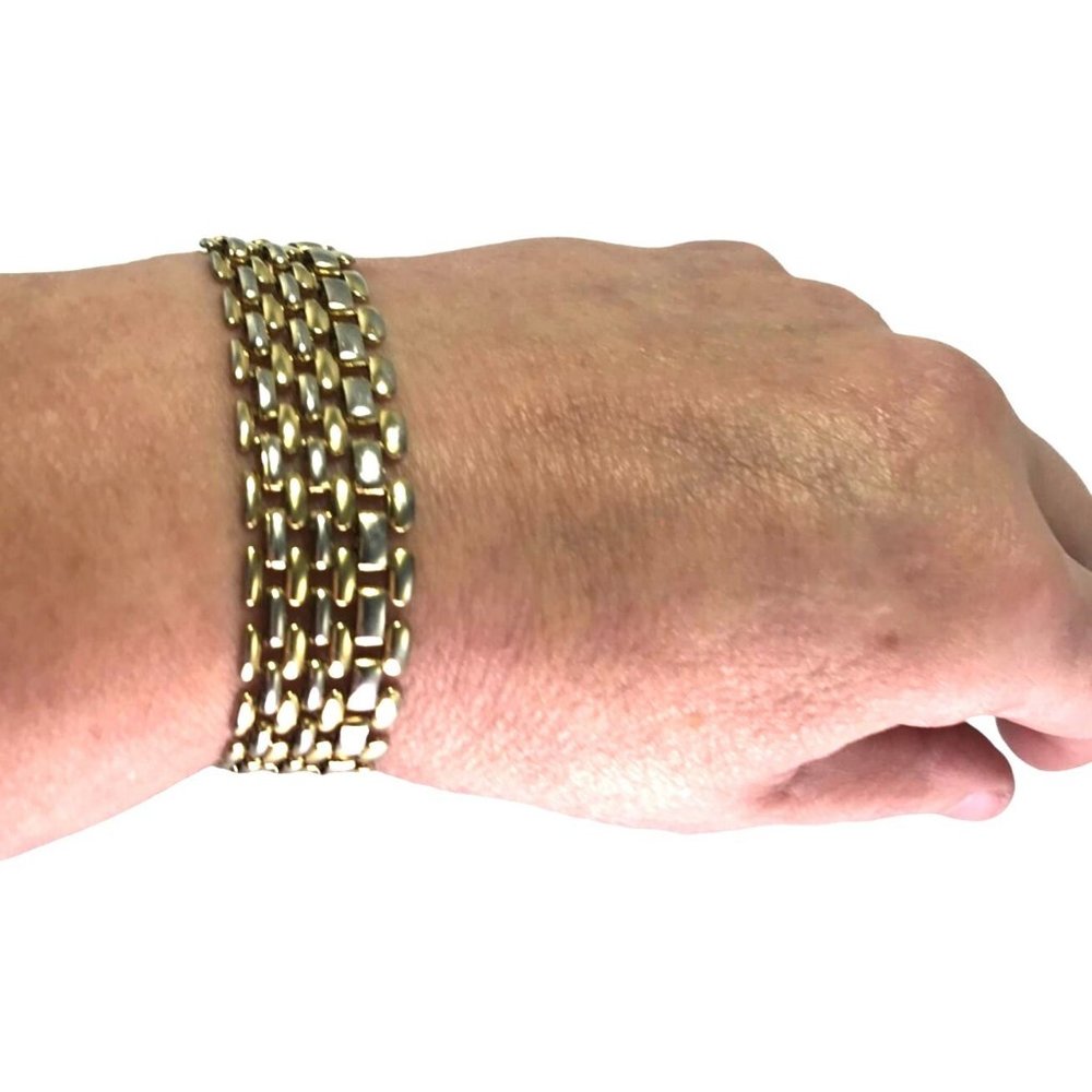 Vintage Gold Tone Mesh Link Chain Bracelet Graduated 5 Row Fold Over Clasp - Picture 2 of 6